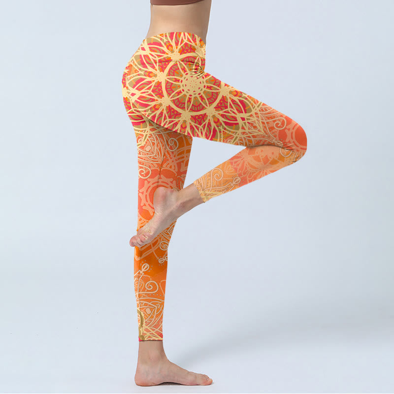 Nimara Ritual Symmetrical Geometric Pattern Print Gym Leggings Women's Yoga Pants
