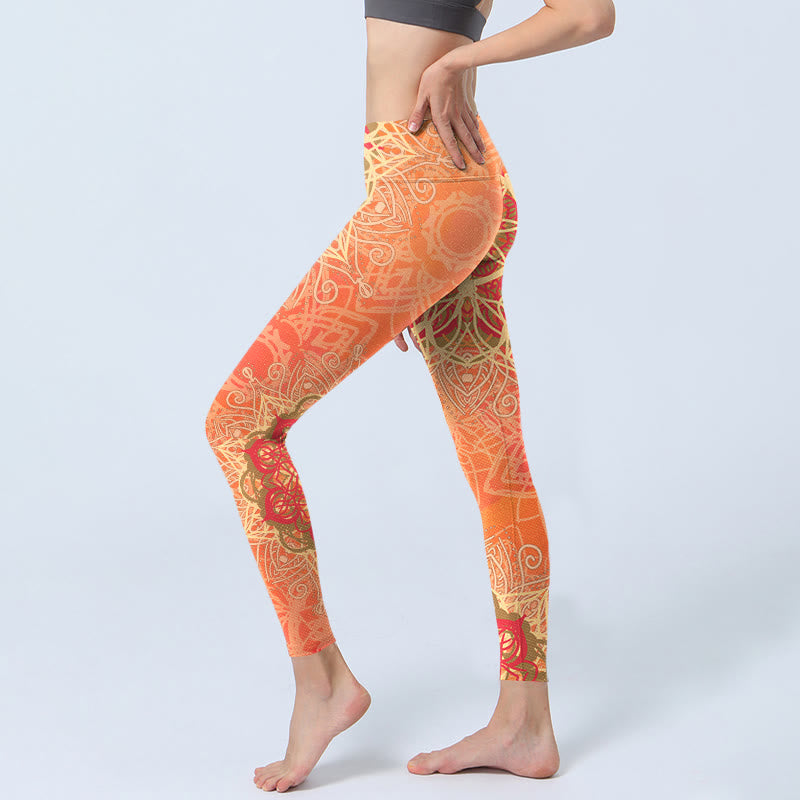 Nimara Ritual Symmetrical Geometric Pattern Print Gym Leggings Women's Yoga Pants