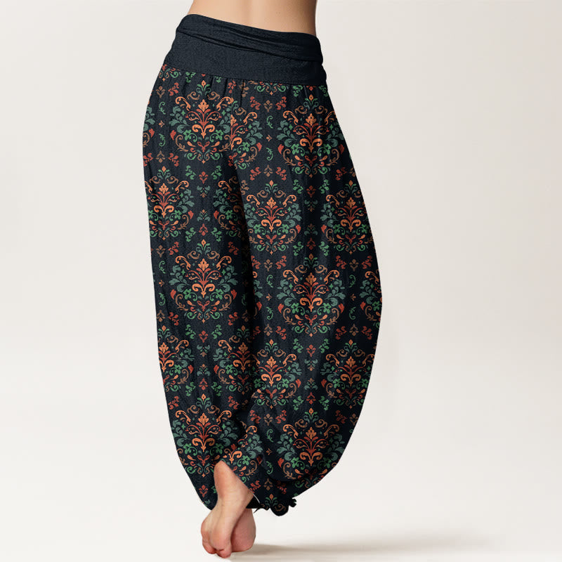 Nimara Ritual Pure Cotton Retro Symmetrical Flower Leaf Pattern Women's Elastic Waist Harem Pants