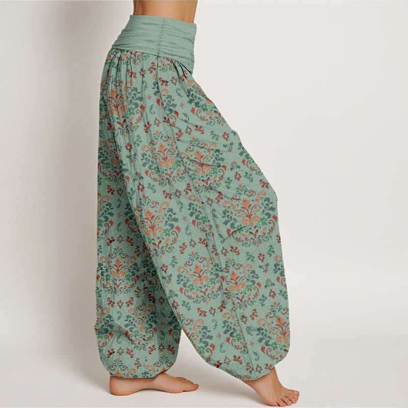 Nimara Ritual Pure Cotton Retro Symmetrical Flower Leaf Pattern Women's Elastic Waist Harem Pants