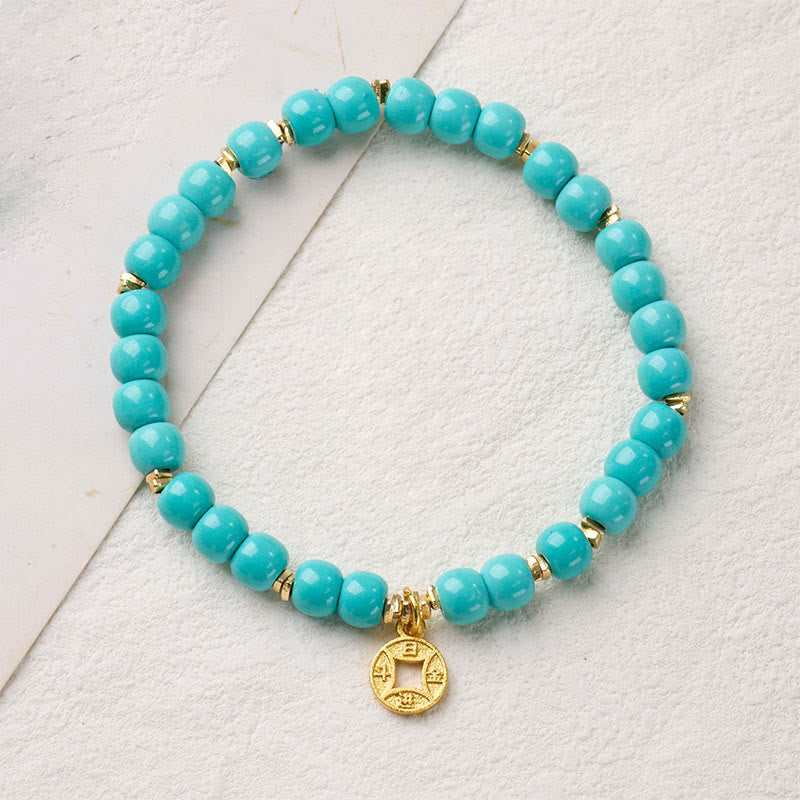 Nimara Ritual Copper Coins Charm Imitation Turquoise Bracelet