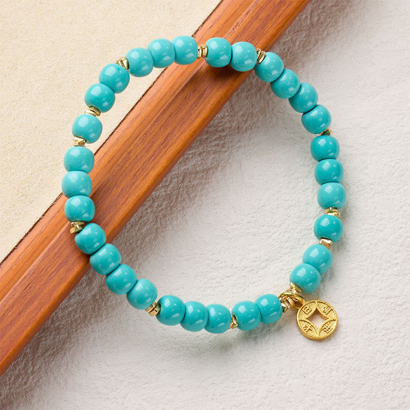 Nimara Ritual Copper Coins Charm Imitation Turquoise Bracelet