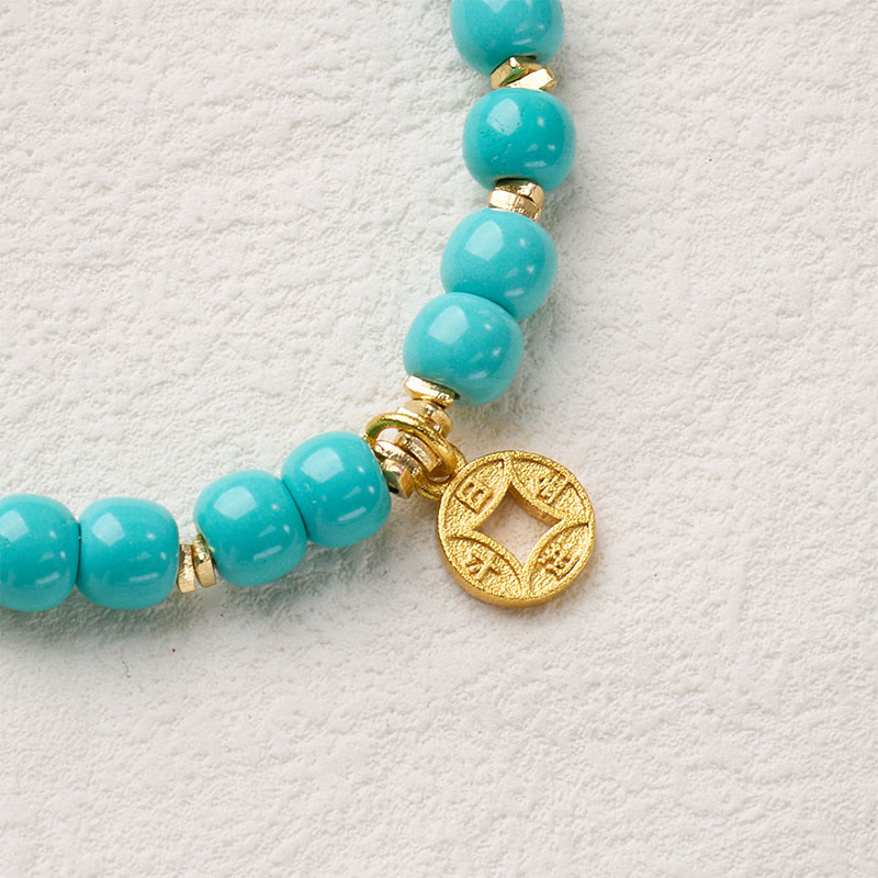 Nimara Ritual Copper Coins Charm Imitation Turquoise Bracelet