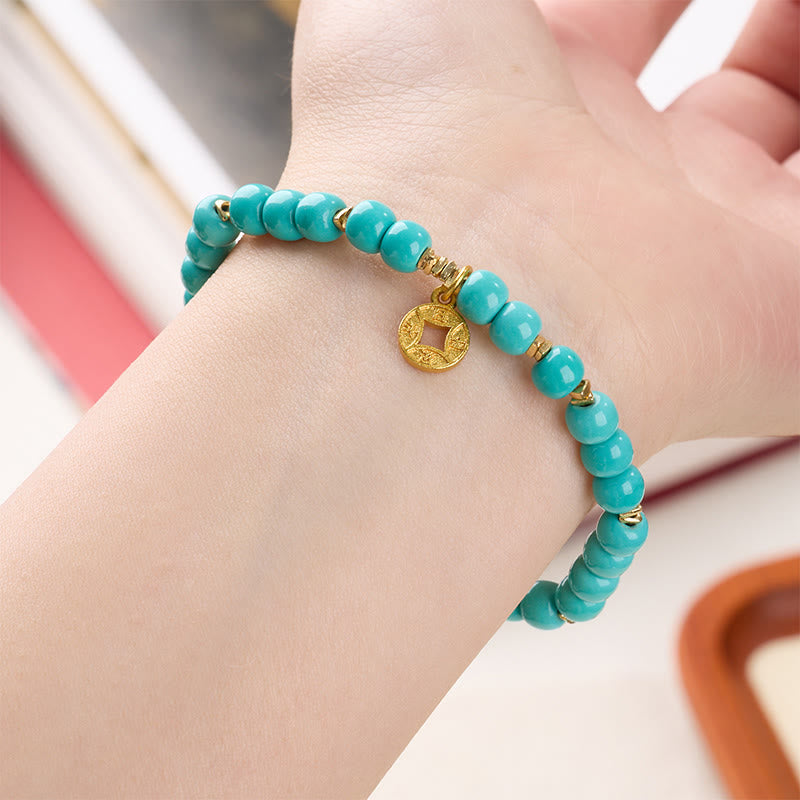Nimara Ritual Copper Coins Charm Imitation Turquoise Bracelet