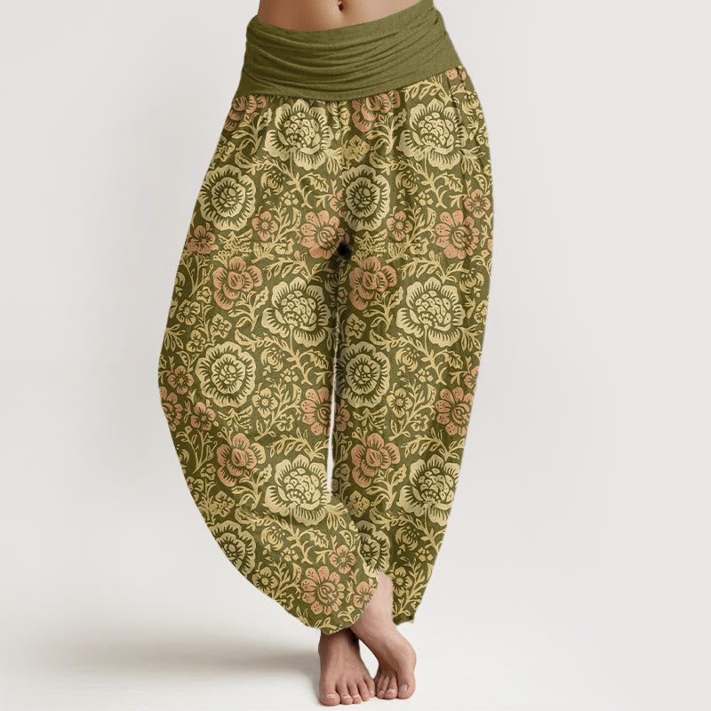 Nimara Ritual Pure Cotton Vintage Pastoral Floral Pattern Women's Elastic Waist Harem Pants