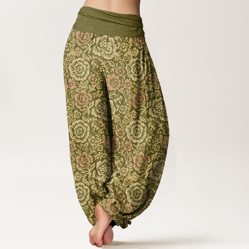 Nimara Ritual Pure Cotton Vintage Pastoral Floral Pattern Women's Elastic Waist Harem Pants