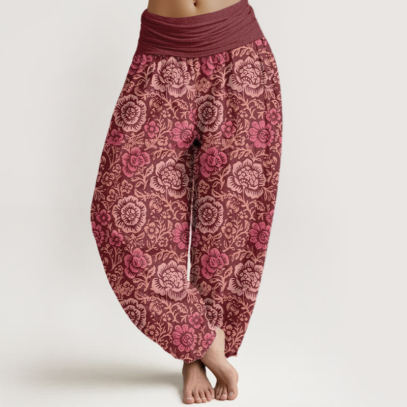 Nimara Ritual Pure Cotton Vintage Pastoral Floral Pattern Women's Elastic Waist Harem Pants