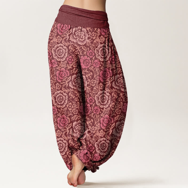 Nimara Ritual Pure Cotton Vintage Pastoral Floral Pattern Women's Elastic Waist Harem Pants