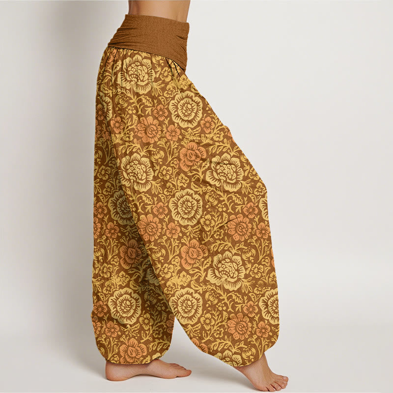 Nimara Ritual Pure Cotton Vintage Pastoral Floral Pattern Women's Elastic Waist Harem Pants