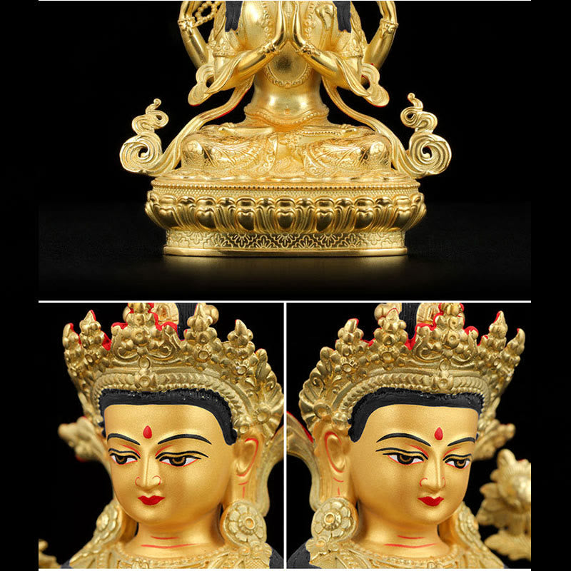 Nimara Ritual Chenrezig Four-armed Avalokitesvara Protection Copper Gold Plated Statue Decoration