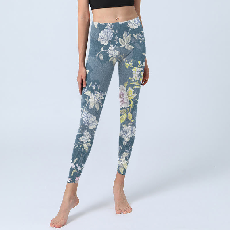 Nimara Ritual Softly Colored Flower Leaf Pattern Print Gym Leggings Women's Yoga Pants