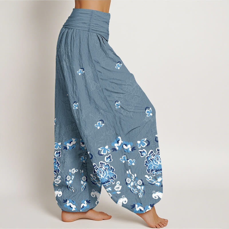 Nimara Ritual Pure Cotton Elegant Classic Flower Butterfly Pattern Women's Elastic Waist Harem Pants