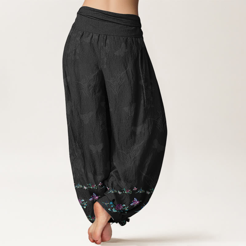 Nimara Ritual Pure Cotton Trouser Legs Neatly Arranged Butterfly Grass Flower Pattern Women's Elastic Waist Harem Pants