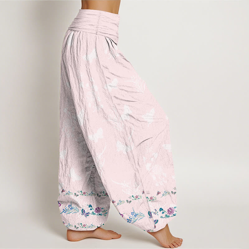 Nimara Ritual Pure Cotton Trouser Legs Neatly Arranged Butterfly Grass Flower Pattern Women's Elastic Waist Harem Pants