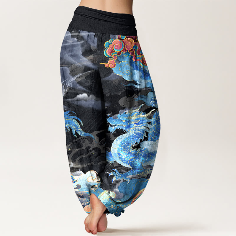 Nimara Ritual Pure Cotton Gorgeous Dragon Cloud Rainbow Pattern Women's Elastic Waist Harem Pants