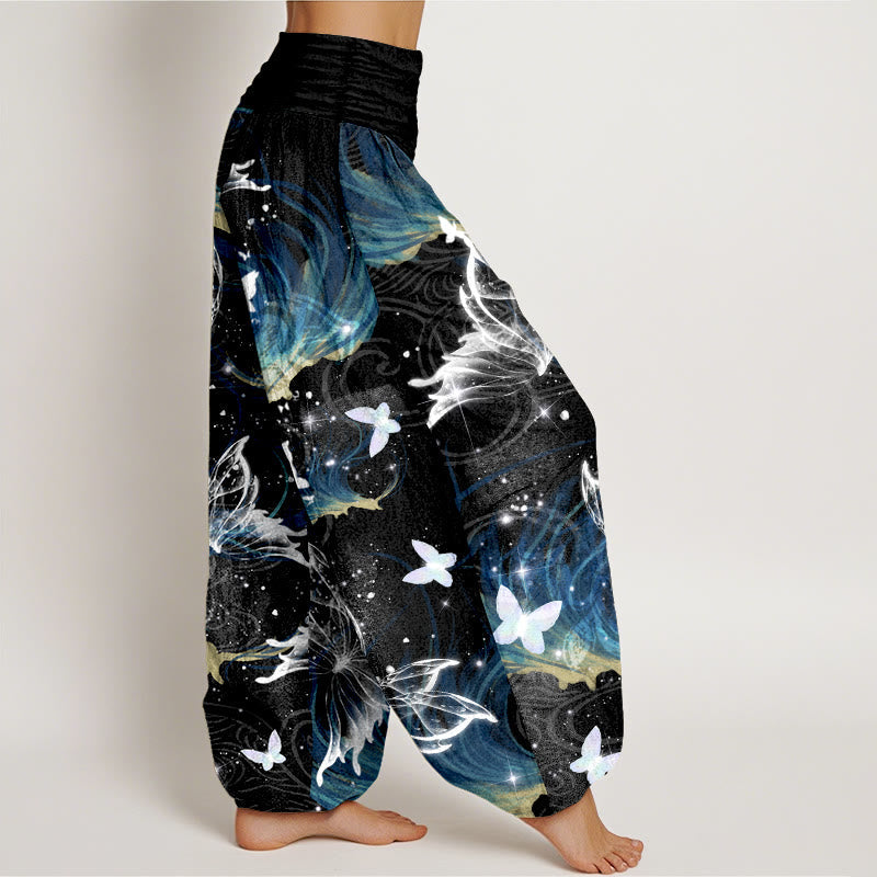Nimara Ritual Pure Cotton Dreamlike Butterfly Line Pattern Women's Elastic Waist Harem Pants