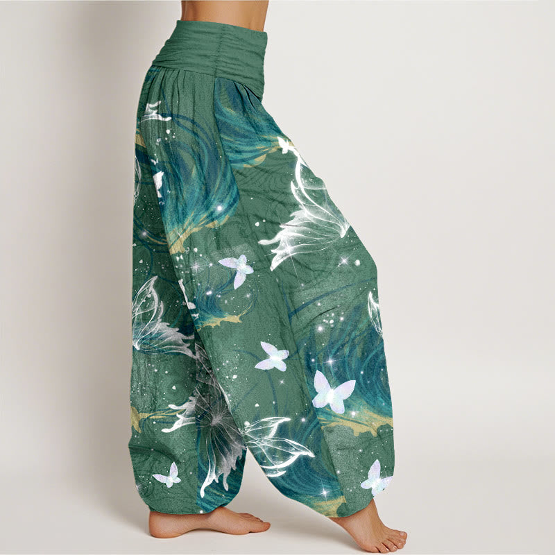 Nimara Ritual Pure Cotton Dreamlike Butterfly Line Pattern Women's Elastic Waist Harem Pants