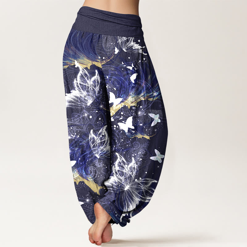 Nimara Ritual Pure Cotton Dreamlike Butterfly Line Pattern Women's Elastic Waist Harem Pants