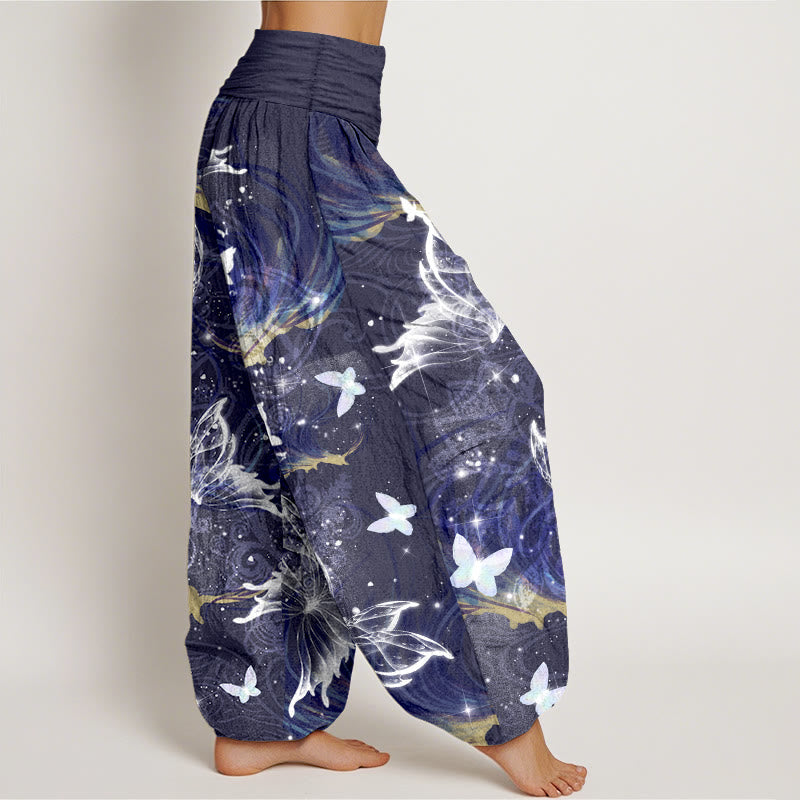 Nimara Ritual Pure Cotton Dreamlike Butterfly Line Pattern Women's Elastic Waist Harem Pants