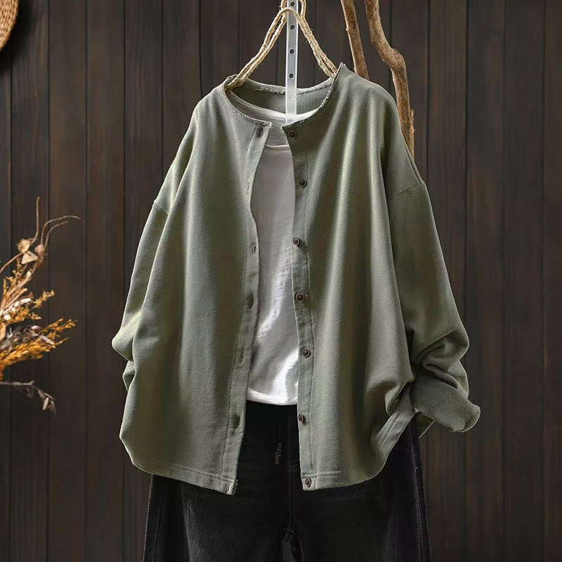 Nimara Ritual Fall Solid Button Down Crew Neck Long Sleeve Women's Cotton Shirt
