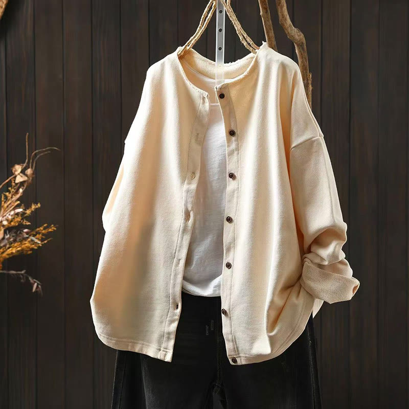 Nimara Ritual Fall Solid Button Down Crew Neck Long Sleeve Women's Cotton Shirt
