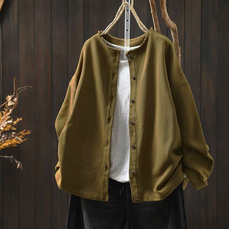 Nimara Ritual Fall Solid Button Down Crew Neck Long Sleeve Women's Cotton Shirt