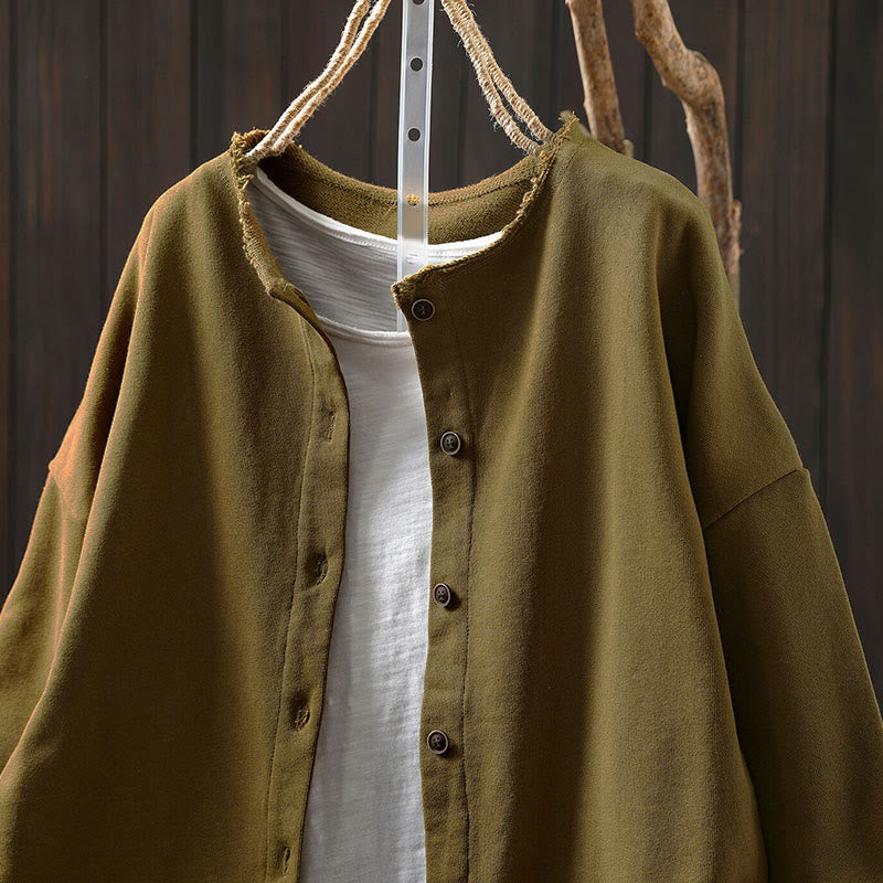 Nimara Ritual Fall Solid Button Down Crew Neck Long Sleeve Women's Cotton Shirt