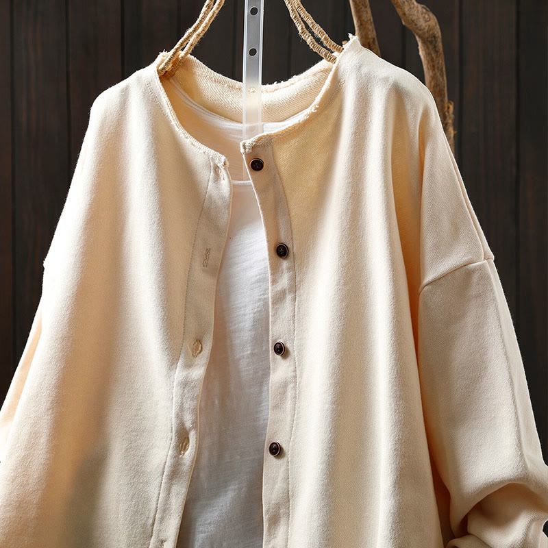 Nimara Ritual Fall Solid Button Down Crew Neck Long Sleeve Women's Cotton Shirt