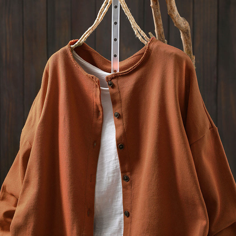 Nimara Ritual Fall Solid Button Down Crew Neck Long Sleeve Women's Cotton Shirt
