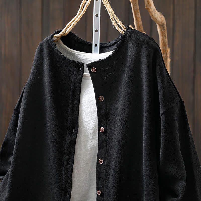 Nimara Ritual Fall Solid Button Down Crew Neck Long Sleeve Women's Cotton Shirt