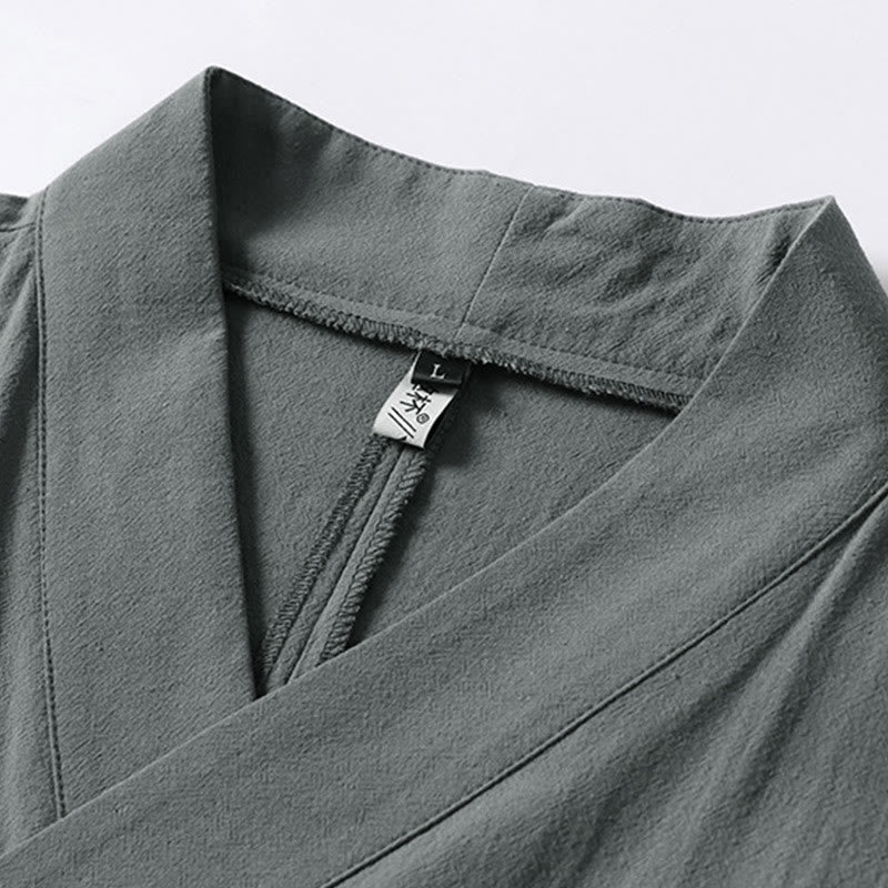 Nimara Ritual Plain Lace-up Cotton Linen Men's Three Quarter Sleeve Kimono