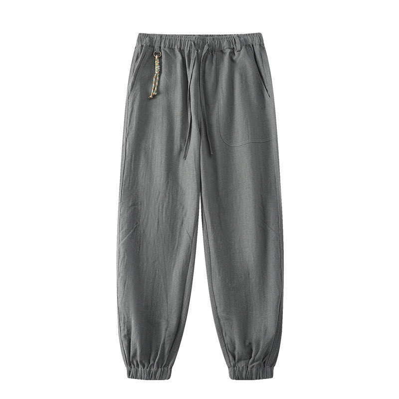 Nimara Ritual Summer Ramie Linen Cotton Ankle-Length Elastic Cuffs Tapered Men's Pants With Pockets