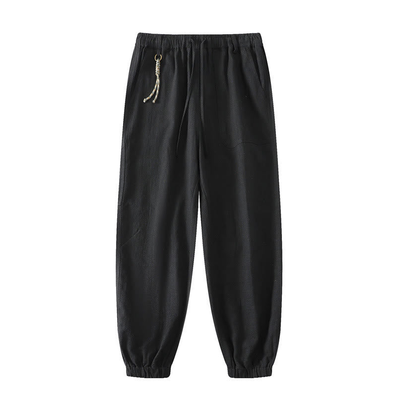 Nimara Ritual Summer Ramie Linen Cotton Ankle-Length Elastic Cuffs Tapered Men's Pants With Pockets