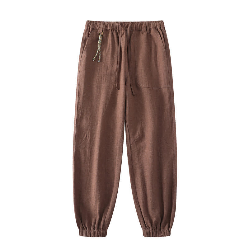 Nimara Ritual Summer Ramie Linen Cotton Ankle-Length Elastic Cuffs Tapered Men's Pants With Pockets