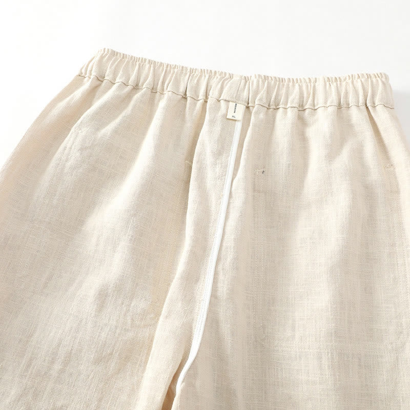 Nimara Ritual Summer Ramie Linen Cotton Ankle-Length Elastic Cuffs Tapered Men's Pants With Pockets