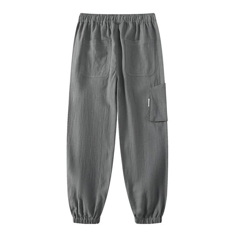 Nimara Ritual Summer Ramie Linen Cotton Ankle-Length Elastic Cuffs Tapered Men's Pants With Pockets