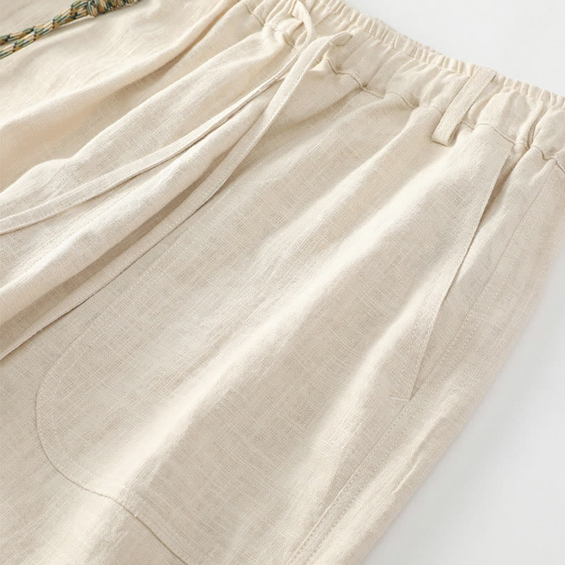 Nimara Ritual Summer Ramie Linen Cotton Ankle-Length Elastic Cuffs Tapered Men's Pants With Pockets