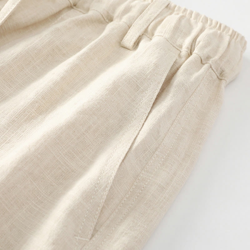 Nimara Ritual Summer Ramie Linen Cotton Ankle-Length Elastic Cuffs Tapered Men's Pants With Pockets