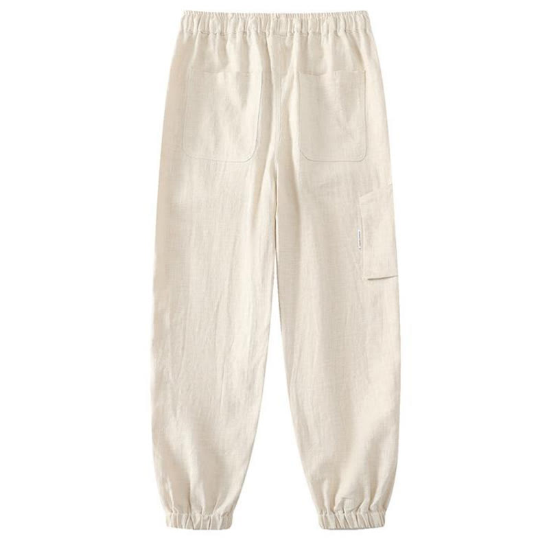 Nimara Ritual Summer Ramie Linen Cotton Ankle-Length Elastic Cuffs Tapered Men's Pants With Pockets