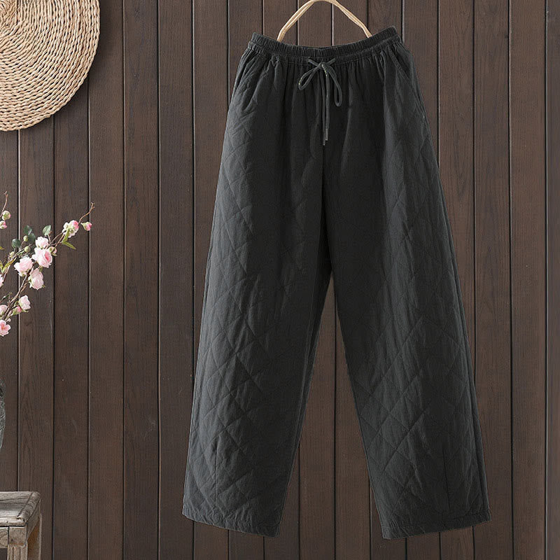 Nimara Ritual Rhombus Pattern Cotton Polyester Thick Women's Pants With Pockets