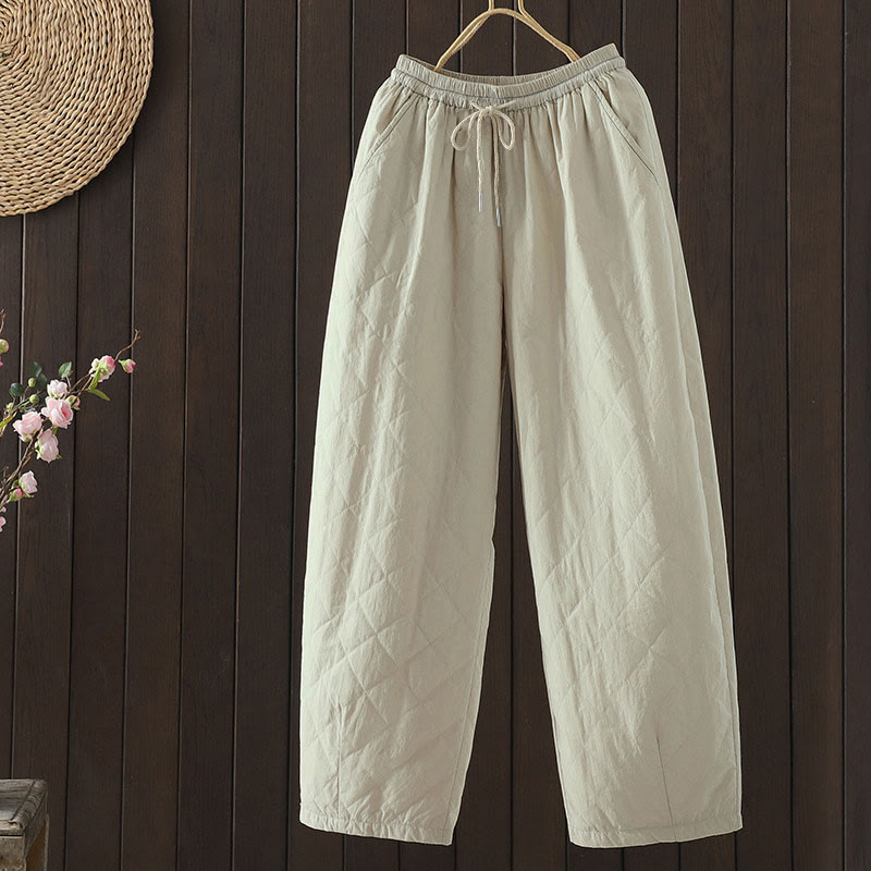 Nimara Ritual Rhombus Pattern Cotton Polyester Thick Women's Pants With Pockets