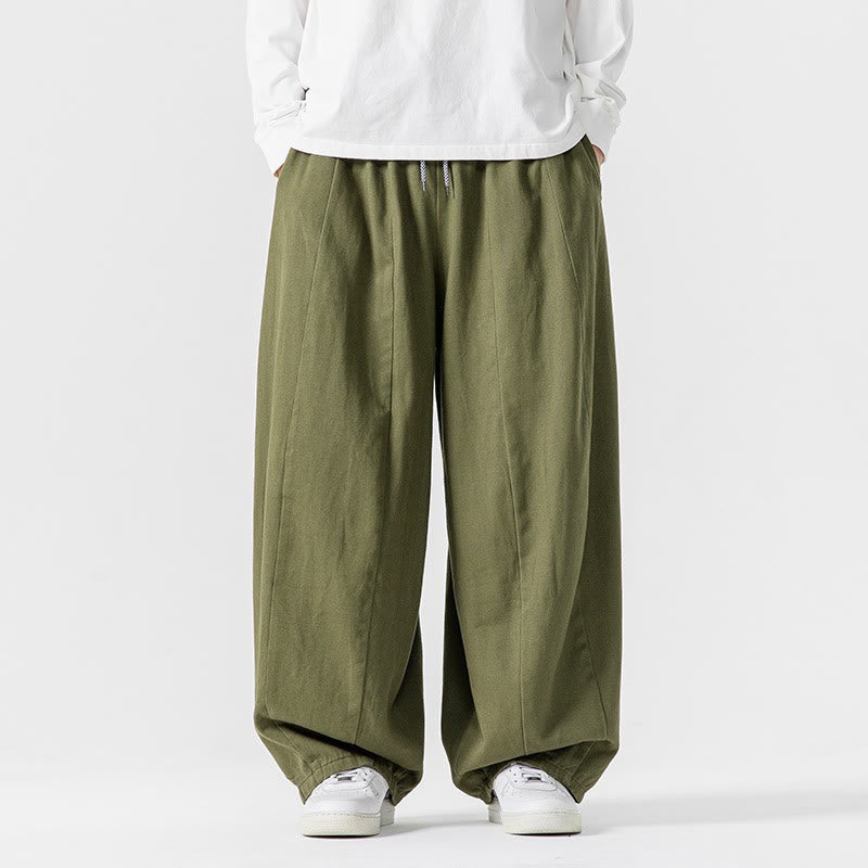 Nimara Ritual Fall Solid Color Cotton Elastic Waist Men's Harem Pants With Pockets