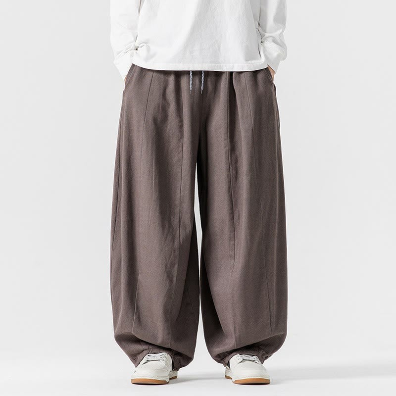 Nimara Ritual Fall Solid Color Cotton Elastic Waist Men's Harem Pants With Pockets