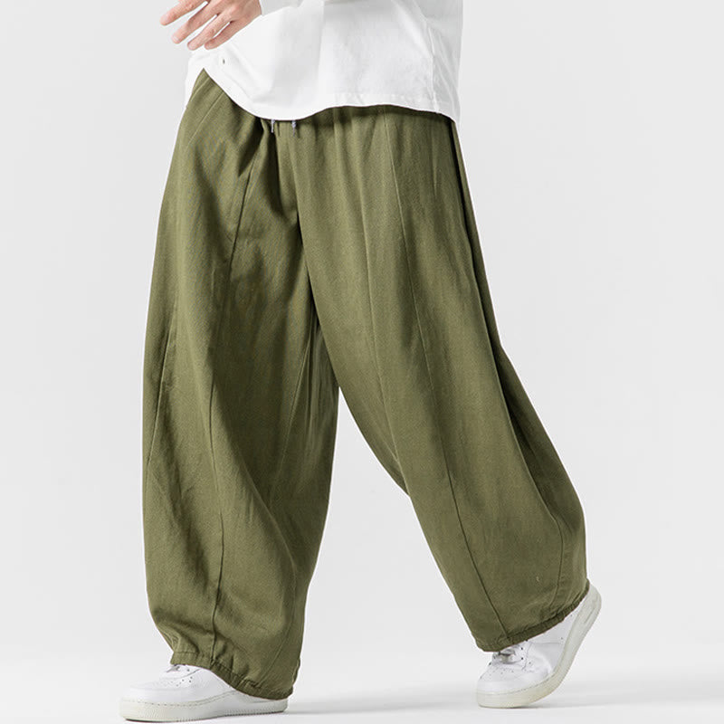 Nimara Ritual Fall Solid Color Cotton Elastic Waist Men's Harem Pants With Pockets