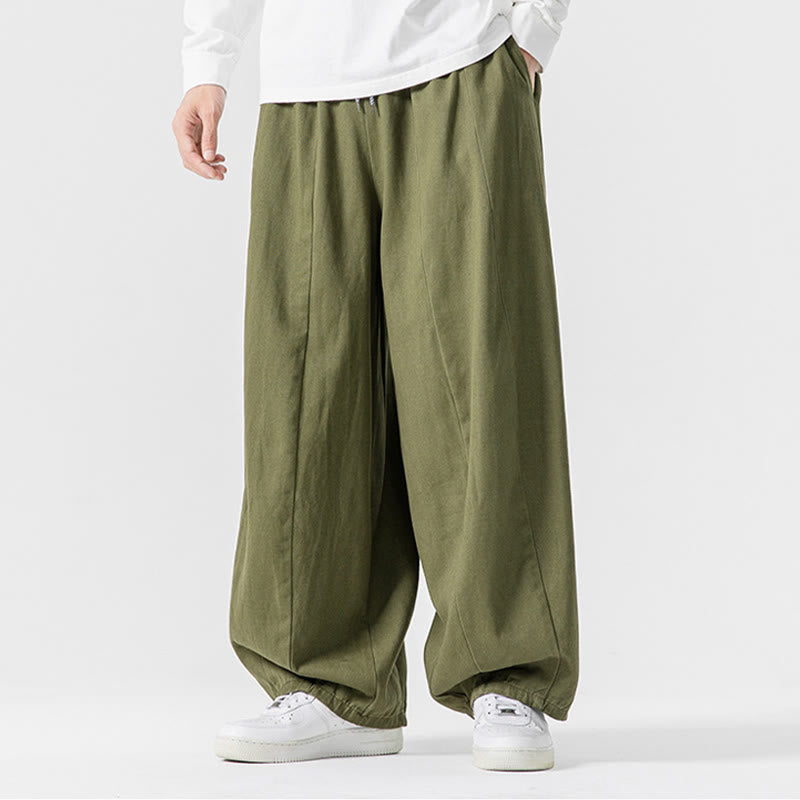 Nimara Ritual Fall Solid Color Cotton Elastic Waist Men's Harem Pants With Pockets