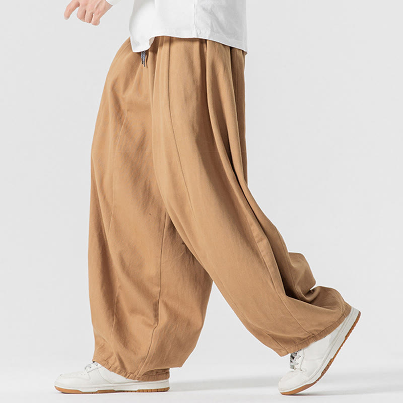 Nimara Ritual Fall Solid Color Cotton Elastic Waist Men's Harem Pants With Pockets