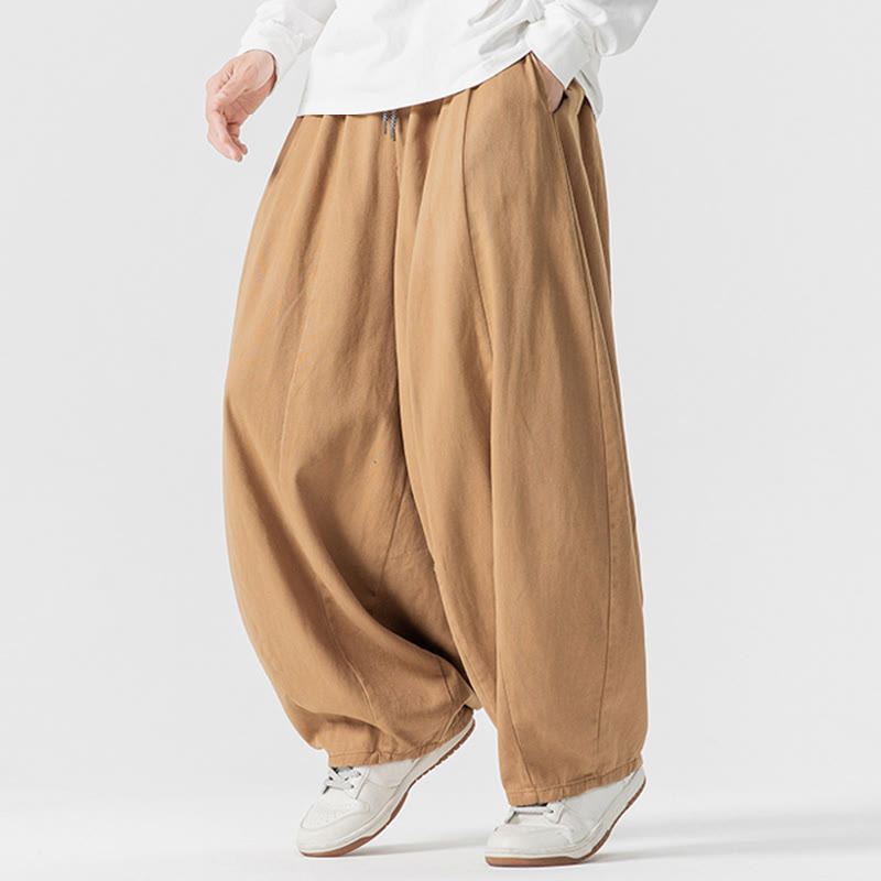 Nimara Ritual Fall Solid Color Cotton Elastic Waist Men's Harem Pants With Pockets