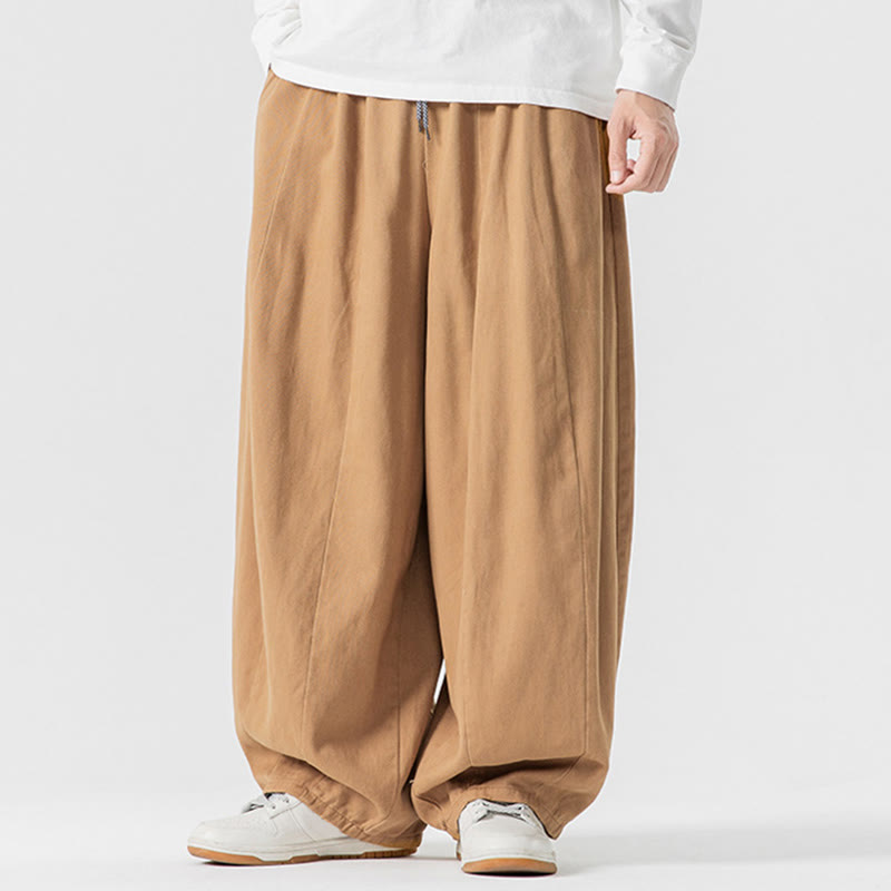 Nimara Ritual Fall Solid Color Cotton Elastic Waist Men's Harem Pants With Pockets