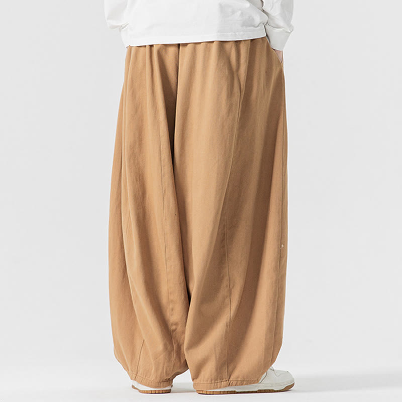 Nimara Ritual Fall Solid Color Cotton Elastic Waist Men's Harem Pants With Pockets