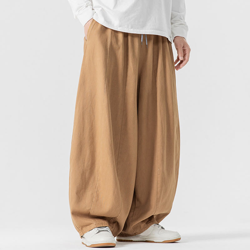 Nimara Ritual Fall Solid Color Cotton Elastic Waist Men's Harem Pants With Pockets